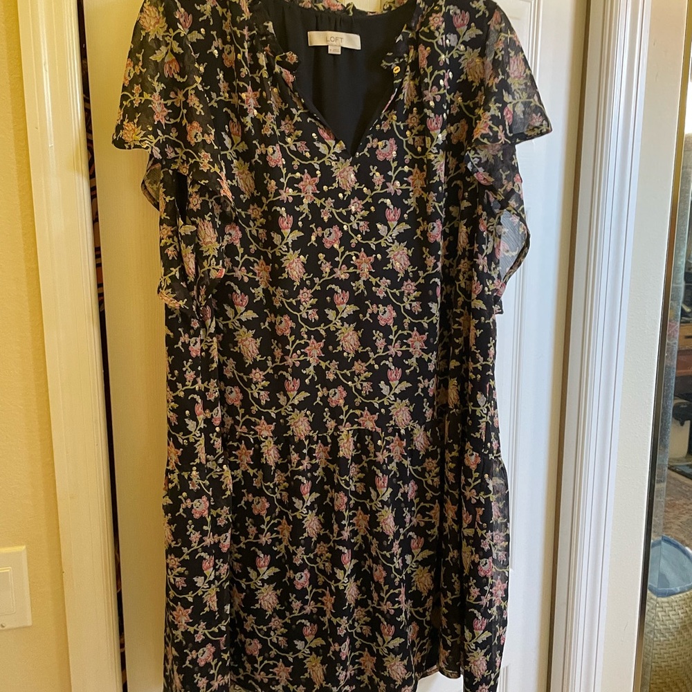 LOFT Black Floral Mini Dress